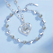 Silver Heart Shaped Necklace Bracelet Set for Women