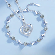 Silver Heart Shaped Necklace Bracelet Set for Women