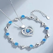 Silver Heart Shaped Necklace Bracelet Set for Women