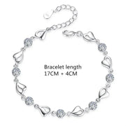 Silver Heart Shaped Necklace Bracelet Set for Women